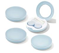 Roucerlin Kit de herramientas para quitar lentes de contacto con tapa abatible, estuche de contacto ocular con espejo y botella de solución, soporte para lentes de cosméticos, contenedor de