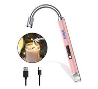 Rouclo Encendedor Eléctrico Con Arco y Batería Indicadora - 360° Flexible, USB Recargable Para Cocina de Gas, Velas, Chimenea, Barbacoa (Rosa)