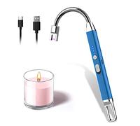 Rouclo Encendedor Electrico Con Arco y Batería Indicadora - 360° Flexible, USB Recargable para Cocina, Velas, Chimenea, Barbacoa (Azul)