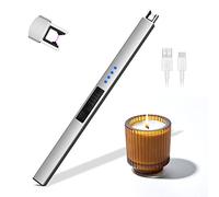 Rouclo Encendedor Electrico, Encendedor Velas Encendedor Cocina Arco Electrico con Indicador de Batería, Mechero Electrico USB Recargable para Cocina de Gas,Chimenea, Barbacoa,Camping (Plata)