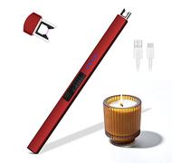 Rouclo Encendedor Electrico,USB Rechargeable y Pantalla LED de Batería Cuello Largo Encendedor Cocina Electrico Sin Llama a Prueba de Viento para Velas, Estufas de Gas, Camping Barbacoa (Rojo)