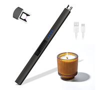 Rouclo Encendedor Electrico,USB Rechargeable y Pantalla LED de Batería Cuello Largo Encendedor Cocina Electrico Sin Llama a Prueba de Viento para Velas, Estufas de Gas, Camping Barbacoa (Gris)