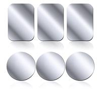 Rouclo Láminas Metálicas 6 Piezas para Soporte iman movil Coche, Reemplazo de Placa de Metal Muy Finas Adhesivo Soporte movil Coche magnético, 3 Redondos y 3 rectángulos Plata