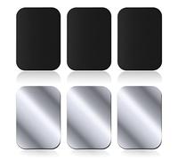 Rouclo Láminas Metálicas 6 Piezas para Soporte iman movil Coche, Reemplazo de Placa de Metal Muy Finas Adhesivo Soporte movil Coche magnético (6 Piezas-Negro/Plata-Rectángulos)