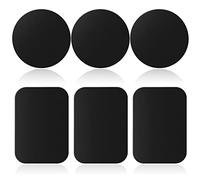 Rouclo Láminas Metálicas 6 Piezas para Soporte iman movil Coche, Reemplazo de Placa de Metal Muy Finas Adhesivo Soporte movil Coche magnético, 3 Redondos y 3 rectángulos(Negro)