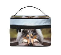 Rough Collie Bokeh Ferrocarril Perros Mascotas Áspero, Bolsa de Maquillaje Bolsa de cosméticos Bolsa de Aseo de Viaje portátil Estuche para lápices