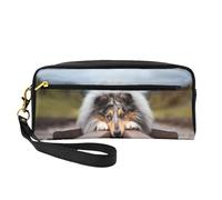 Rough Collie Bokeh Ferrocarril Perros Mascotas Áspero, Bolsa de Maquillaje Bolsa de cosméticos Bolsa de Aseo de Viaje portátil Estuche de Cuero para Mujeres y niñas
