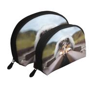 Rough Collie Bokeh Ferrocarril Perros Mascotas Áspero, Bolsa de Maquillaje de Concha, Monedero pequeño para Mujer, Bolsa de artículos de tocador, Bolsa de cosméticos, 2 Piezas