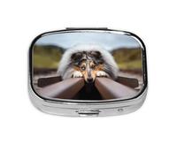 Rough Collie Bokeh Ferrocarril Perros Mascotas Áspero, Pastillero cuadrado para bolsillo o monedero, pequeño contenedor de pastillas, organizador de pastillas de viaje