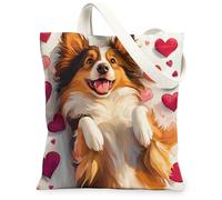 Rough Collie Dog - Bolsa de lona para compras, 13 x 15 pulgadas, diseño de corazón lindo para el día de San Valentín, reutilizable, bolsa de hombro para mujer, decoración de regalo de pintura para