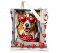 Rough Collie Dog - Bolsa de lona para compras, 13 x 15 pulgadas, divertida ventana para el día de San Valentín, bolsa de hombro reutilizable para mujeres, pintura de mascotas, decoración de regalo