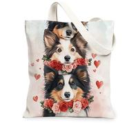 Rough Collie Dog - Bolsa de lona para compras, 13 x 15 pulgadas, divertida y bonita bolsa reutilizable para el día de San Valentín, para mujeres, mascotas, trabajo, viajes, decoración de regalo