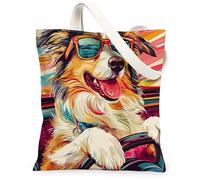 Rough Collie Dog - Bolsa de lona para ir de compras de 13 x 15 pulgadas, bolsa de comestibles reutilizable para mujeres, genial para mascotas, playa, pintura estética, decoración de regalo