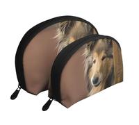 Rough Collie Lassie Perros Perros Grandes Y Esponjosos Mascotas, Bolsa de Maquillaje de Concha, Monedero pequeño para Mujer, Bolsa de artículos de tocador, Bolsa de cosméticos, 2 Piezas