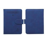 ROUGH FIT Funda para pasaporte, de piel sintética de alta calidad, con bloqueador RFID, funda portátil para pasaporte, pasaporte de viaje y documentos de identificación para hombres y mujeres, Blue,