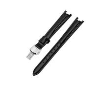 ROUHO 12mm con Muesca Reemplazo Correa de Piel Reloj Delgada Mujer Banda Vestir Reloj para Tissot T-Trend Flamingo T094210A-Negro con Plata Hebilla