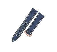 ROUHO 20mm Lona Tejida Correa Reloj Forro Cuero Duradera & Cómoda Pulsera Reloj Repuesto para Omega Seamaster Aqua Terra 150M 310.32.42.50.02.001-Azul Amarillo + Oro Rosa