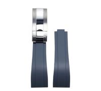 ROUHO 20mm Silicona Caucho Reloj Pulsera Schiebeverschluss Hebilla Reemplazo Reloj Correa para Rolex Daytona Sub GMT-Gris + Plata Pulida Hebilla