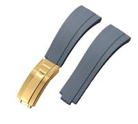 ROUHO 20mm Suave Silicona Caucho Reloj Correa Ajustable Despliegue Hebilla Reloj Pulsera para Rolex Daytona GMT Yacht-Master-Gris + Oro Hebilla