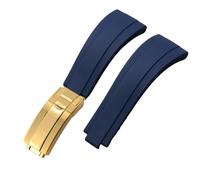 ROUHO 20mm Suave Silicona Caucho Reloj Correa Ajustable Despliegue Hebilla Reloj Pulsera para Rolex Daytona GMT Yacht-Master-Azul + Oro Hebilla