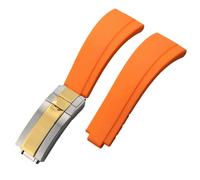 ROUHO 20mm Suave Silicona Caucho Reloj Correa Ajustable Despliegue Hebilla Reloj Pulsera para Rolex Daytona GMT Yacht-Master-Naranja + Plata Oro Hebilla