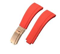 ROUHO 20mm Suave Silicona Caucho Reloj Correa Ajustable Despliegue Hebilla Reloj Pulsera para Rolex Daytona GMT Yacht-Master-Rojo + Oro Rosa Hebilla