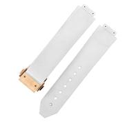 ROUHO 21 x 16mm Correa de Reloj Goma Silicona Impermeable, Banda de Repuesto con Hebilla Plegable para Hublot Big Bang Classic Fusion-Blanco + Oro Hebilla