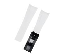 ROUHO 21mm Suave Caucho Reloj Correa Accesorios Reemplazo Despliegue Hebilla Hombre Reloj Pulsera para Rolex Submariner Yacht-Master-Blanco + Negro Hebilla