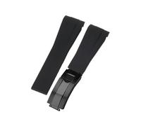 ROUHO 21mm Suave Caucho Reloj Correa Accesorios Reemplazo Despliegue Hebilla Hombre Reloj Pulsera para Rolex Submariner Yacht-Master-Negro + Negro Hebilla