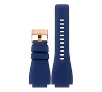 ROUHO 24mm Correa de Silicona Suave con Muesca, Repuesto de Caucho Flexible para Hombre para Bell & Ross BR01/BR03-Azul + Oro Rosa Hebilla