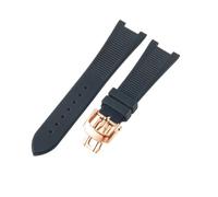 ROUHO 25mm Transpirable Suave Caucho Correa Reloj Ajustable Cierre Plegable Deporte Banda Reloj para Patek Philippe Nautilus 5726-Negro + Hebilla Oro Rosa