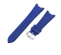 ROUHO 25x12mm Impermeable Caucho Correa Reloj Muesca Repuesto Duradera Silicona Banda Reloj para Patek Philippe Nautilus-Azul + Hebilla Plata