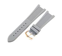 ROUHO 25x12mm Impermeable Caucho Correa Reloj Muesca Repuesto Duradera Silicona Banda Reloj para Patek Philippe Nautilus-Gris + Hebilla Oro Rosa