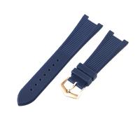 ROUHO 25x12mm Impermeable Caucho Correa Reloj Muesca Repuesto Duradera Silicona Banda Reloj para Patek Philippe Nautilus-Azul Oscuro + Hebilla Oro Rosa