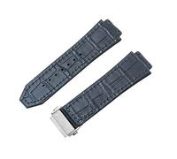 ROUHO 26 x 19mm Impermeable Forrada Piel Genuina Correa de Reloj Reemplazo Goma Banda Reloj para Hublot Big Bang-Azul Oscuro con Plata Hebilla Desplegable