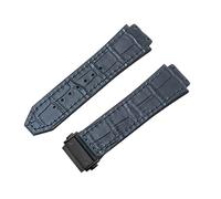 ROUHO 26 x 19mm Impermeable Forrada Piel Genuina Correa de Reloj Reemplazo Goma Banda Reloj para Hublot Big Bang-Azul Oscuro con Negro Hebilla Desplegable