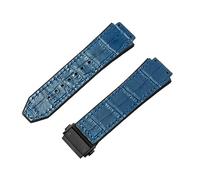 ROUHO 26 x 19mm Impermeable Forrada Piel Genuina Correa de Reloj Reemplazo Goma Banda Reloj para Hublot Big Bang-Azul con Negro Hebilla Desplegable