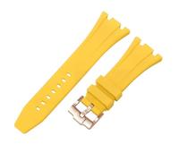 ROUHO 27mm Impermeable Silicona Reloj Correa Hebilla con Broche Caucho Pulsera para Ap Casio GA-2100 2110-Amarillo + Oro Rosa Hebilla