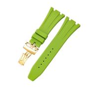 ROUHO 27mm Impermeable Silicona Reloj Correa Reemplazo Pulsera Accesorios para Ap Audemars Piguet Royal Oak Casio GA-2100-Ciano + Oro Hebilla