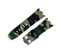 ROUHO 28 mm Caucho Silicona Reloj Correa Suave Pulsera con Hebilla Negra para Ap Royal Oak Offshore Diver 15710 15703 26470 15707 26703-Camuflaje Verde Oscuro