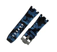 ROUHO 28 mm Caucho Silicona Reloj Correa Suave Pulsera con Hebilla Negra para Ap Royal Oak Offshore Diver 15710 15703 26470 15707 26703-Camuflaje Azul