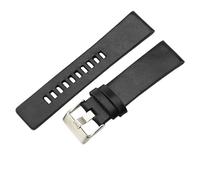 ROUHO 28mm Banda de Reloj Repuesto Duradera, Correa de Cuero Genuino para Diesel DZ7333 DZ7348 DZ7370 DZ7314 DZ7406 DZ7257 DZ7332-Negro + Plata Hebilla