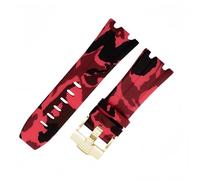 ROUHO 28mm Fluoruro Caucho Silicona Reloj Correa Impermeable Pulsera para Audemars Piguet Ap Royal Oak Offshore Diver 15710 15703 26470 15707 26703-Camuflaje Rojo