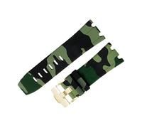 ROUHO 28mm Fluoruro Caucho Silicona Reloj Correa Impermeable Pulsera para Audemars Piguet Ap Royal Oak Offshore Diver 15710 15703 26470 15707 26703-Camuflaje Verde Oscuro