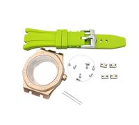 ROUHO 42mm Octagonal Caja Reloj & Brazalete, Ajuste para Movimiento NH35 NH36 31,8mm Esfera, Deporte Reloj Modificación Kit para Audemars Piguet Royal Oak-Oro Rosa + Verde