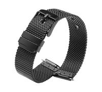 ROUHO Acero Inoxidable Hebilla Pasador Correa de Reloj 0.6mm Grosor Malla Tejida Brazalete Reloj Compatible con Daniel Wellington-Negro 14mm