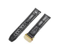 ROUHO Banda de Reloj Cuero con Cierre Desplegable, Correa de Repuesto Impermeable para Maurice Lacroix Pontos Eliros PT6148 PT6168 MP6347-Negro + Oro Hebilla 22mm