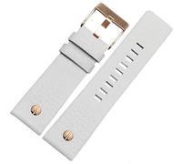 ROUHO Banda de Reloj Cuero Suave Accesorio Recambio Hebilla Pin Oro Rosa para Diesel DZ4323 7312 7314 7348 1657 4318-Blanco 30mm