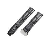 ROUHO Clásica Cuero Genuino Correa Reloj Cómoda & Duradera Repuesto Pulsera Reloj para Maurice Lacroix Pontos PT615 Classiques LC6017-Negro + Plata Hebilla 22mm