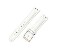 ROUHO Correa de Reloj Ajustable de Cuero, Accesorios Banda Cuero Genuino para Swatch YCS YAS YGS-Blanco + Plata Hebilla 19mm